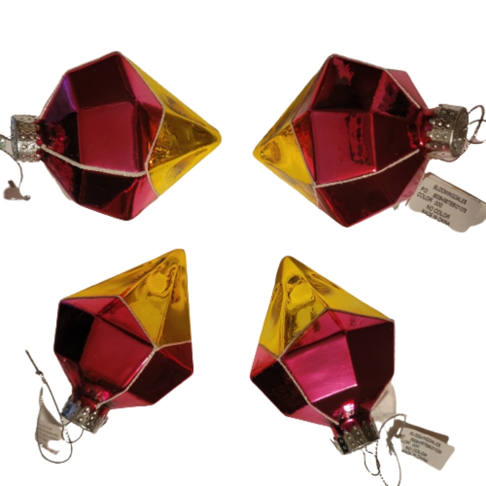 4 Bloomingdale's Glass Diamond Ornaments - 100% Exclusive Pink Gold Christmas